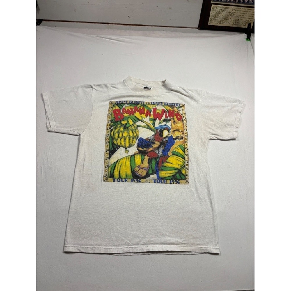 Vintage Jimmy Buffett Banana Wind Tour 1996 T Shirt Mens Large Tultex White